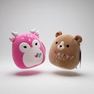 Squishmallow Set of 2 Duchess Fawn Deer/ Baron Bear Plush Toy 5" 2021 Valentines